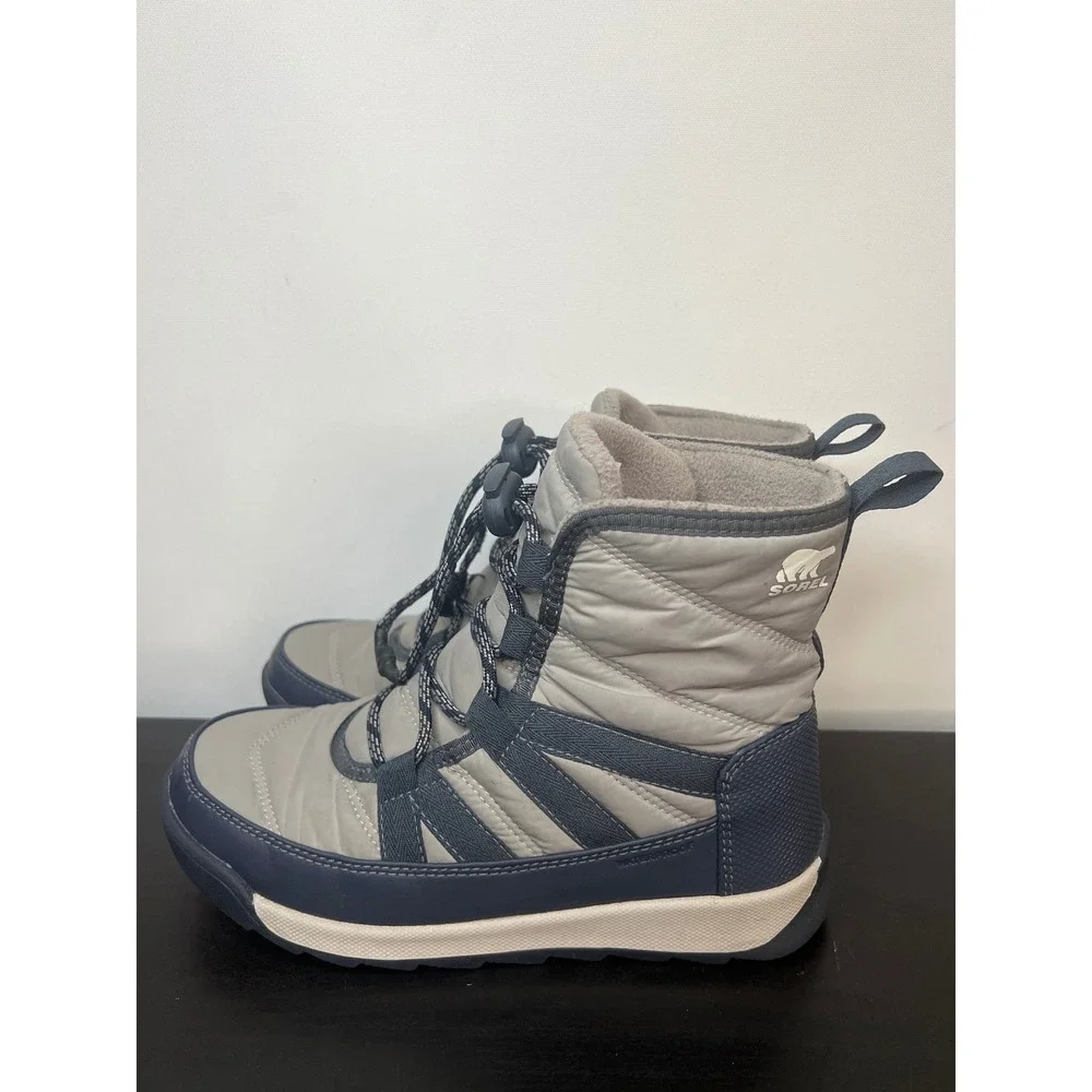 Sorel Whitney II Puffy Mid Boots Grey Navy Waterproof Snow Shoes Little Boy Sz 3